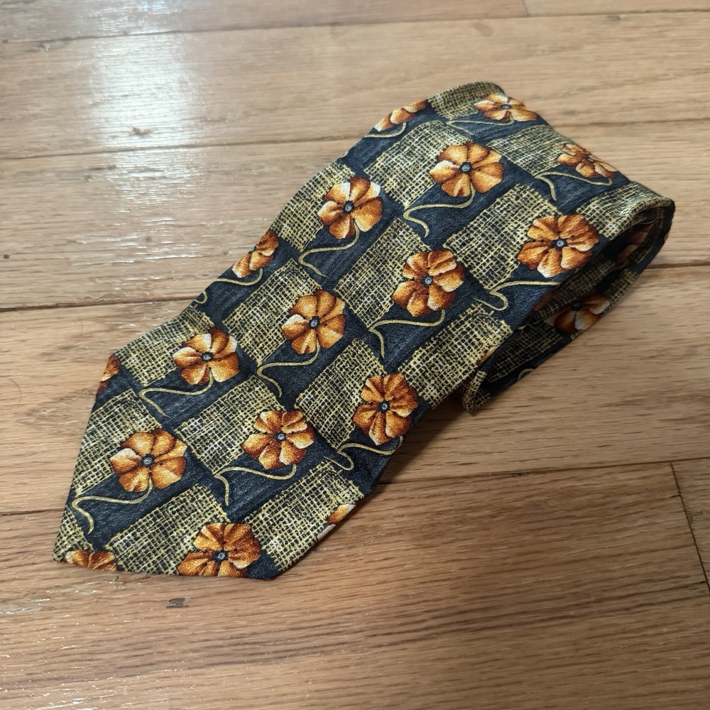 Ermenegildo Zegna Mens Tie Floral Hawaiian 100% Silk Necktie Made In Italy